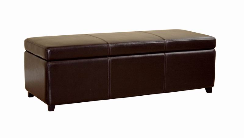 Baxton Studio Monroe Brown Leather Large Storage Bench Ottoman with Wood Feet